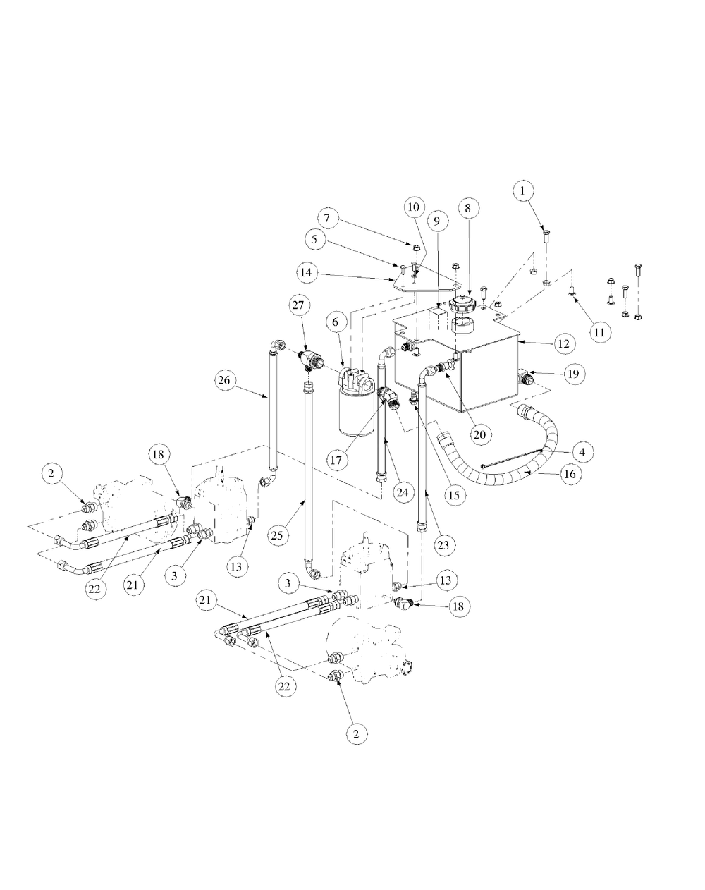 Hydro Tank And Hose Assembly Diagram and Parts List for M60-KH 53BB5BDX750-27HP-OHV Cub Cadet Lawn Tractor